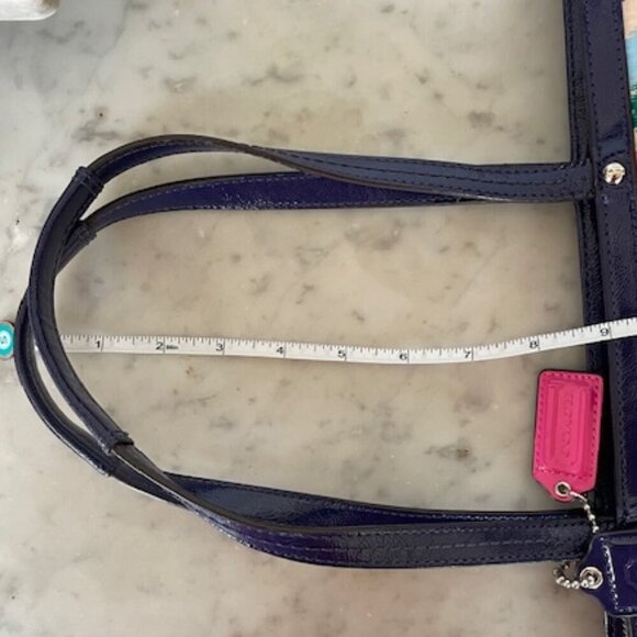 COACH Ikat Scribble Tote Double Handle Bag Blue Pink - Picture 12 of 15